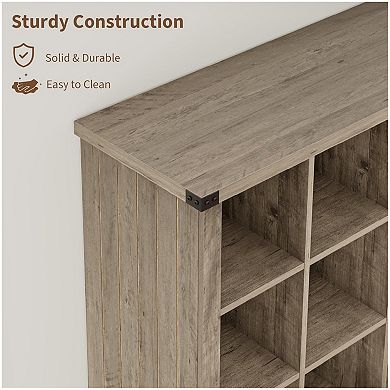 9-Cube Storage Organizer Bookshelf - Farmhouse Horizontal Wood Bookcase