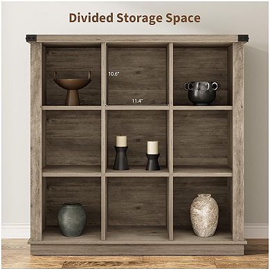 9-Cube Storage Organizer Bookshelf - Farmhouse Horizontal Wood Bookcase