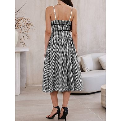 Vintage Gingham Dress for Womens Spaghetti Strap A-Line Flowy Midi Dresses