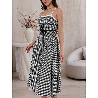 Vintage Gingham Dress for Womens Spaghetti Strap A-Line Flowy Midi Dresses
