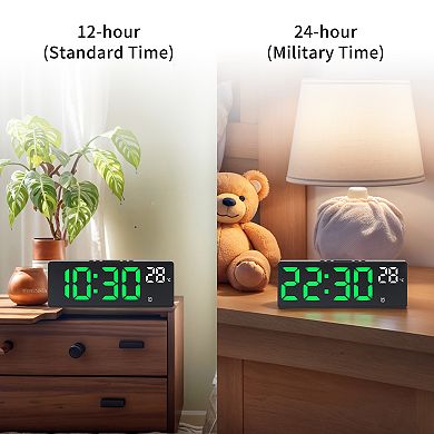 Voice Wake-Up Alarm Clock, Large LED Display, Dual Alarms, USB Charging Ports 6.8"x0.9"x2.6"