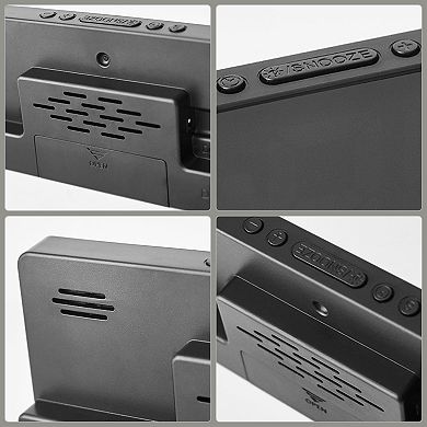 Voice Wake-Up Alarm Clock, Large LED Display, Dual Alarms, USB Charging Ports 6.8"x0.9"x2.6"