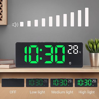 Voice Wake-Up Alarm Clock, Large LED Display, Dual Alarms, USB Charging Ports 6.8"x0.9"x2.6"