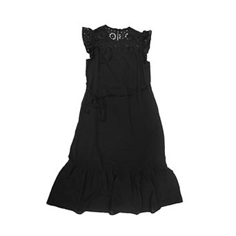 Women's Summer Eyelet Dress Ruffle Sleeve Crewneck Tiered A Line Sundress Flowy Midi Dress with Belt