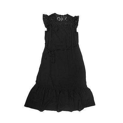 Women's Summer Eyelet Dress Ruffle Sleeve Crewneck Tiered A Line Sundress Flowy Midi Dress with Belt