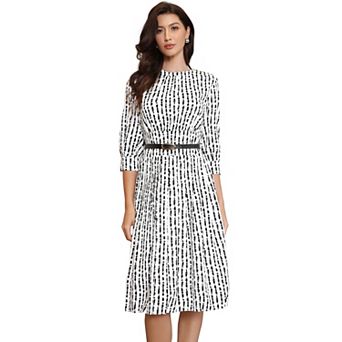 Pleated Dress for Women's Puffy Half Sleeve Crew Neck Casual A-Line Dresses