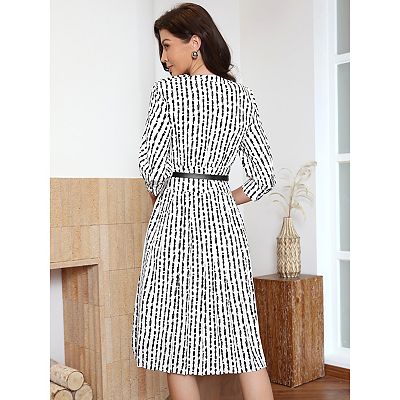 Pleated Dress for Women's Puffy Half Sleeve Crew Neck Casual A-Line Dresses