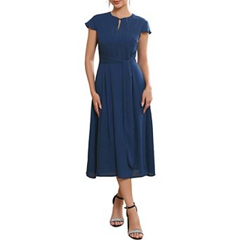 Women's Chiffon Cocktail Dress Cap Sleeve Tie Waist Formal Wedding Guest Dresses