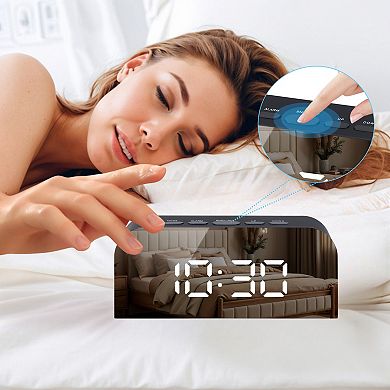 LED Mirror Alarm Clock, Dimmerable, Three Alarms, USB Charging Ports for Bedroom 5.5"x1.36"x2.4"