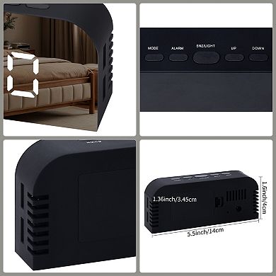 LED Mirror Alarm Clock, Dimmerable, Three Alarms, USB Charging Ports for Bedroom 5.5"x1.36"x2.4"