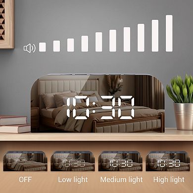 LED Mirror Alarm Clock, Dimmerable, Three Alarms, USB Charging Ports for Bedroom 5.5"x1.36"x2.4"