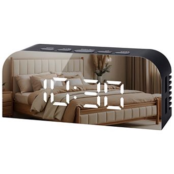 LED Mirror Alarm Clock, Dimmerable, Three Alarms, USB Charging Ports for Bedroom 5.5"x1.36"x2.4"