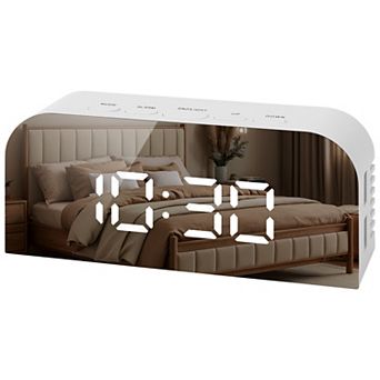 LED Mirror Alarm Clock, Dimmerable, Three Alarms, USB Charging Ports for Bedroom 5.5"x1.36"x2.4"
