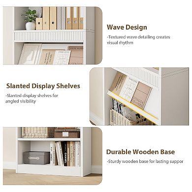 5-Tier Farmhouse Bookshelf - Rustic Vintage Wood Book Shelf