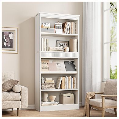 5-Tier Farmhouse Bookshelf - Rustic Vintage Wood Book Shelf