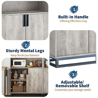 Bookcase with Doors - 5-Tier Farmhouse Bookshelf & Storage Cabinet