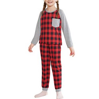 Children's Pajamas Plaid Loungewear Long Sleeve Tee with Pants Family Set