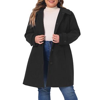 Women's Plus Size Peacoat Peter Pan Collar Cuff Button Waist Single Breasted Long Coats