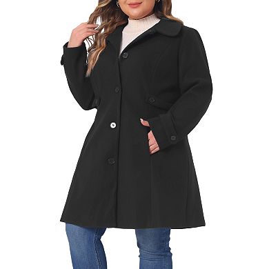 Women's Plus Size Peacoat Peter Pan Collar Cuff Button Waist Single Breasted Long Coats