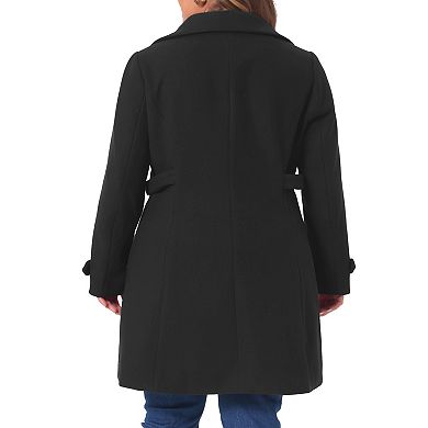 Women's Plus Size Peacoat Peter Pan Collar Cuff Button Waist Single Breasted Long Coats
