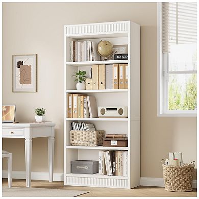 5-Tier Tall Bookshelf - Vintage Wood Shelf with Wooden Base