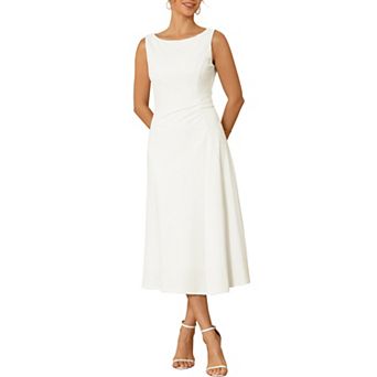 Women's Dressy Formal Dress Sleeveless Ruched High Waist A-Line Work Dresses