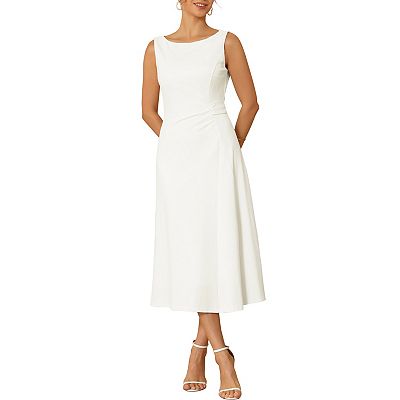 Women's Dressy Formal Dress Sleeveless Ruched High Waist A-Line Work Dresses