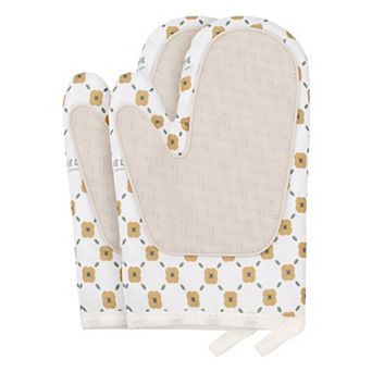 Soft Floral Oven Mitts, Heat-Resistant Cooking Gloves Thick Lining, Gripping Set of 2, 10.4x7.1 inch
