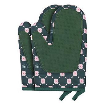 Soft Floral Oven Mitts, Heat-Resistant Cooking Gloves Thick Lining, Gripping Set of 2, 10.4x7.1 inch
