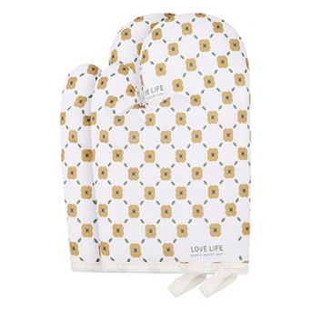 Soft Floral Oven Mitts, Heat-Resistant Cooking Gloves Thick Lining, Gripping Set of 2, 10.4x7.1 inch