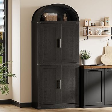 Modern Farmhouse Bookcase - Arched Cabinet with 4 Doors & Shelf
