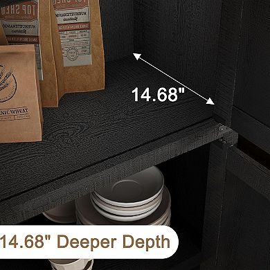 Modern Farmhouse Bookcase - Arched Cabinet with 4 Doors & Shelf