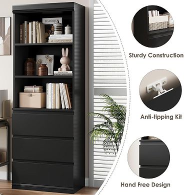 70" Tall Bookcase - Farmhouse Bookshelf & Storage Cabinet