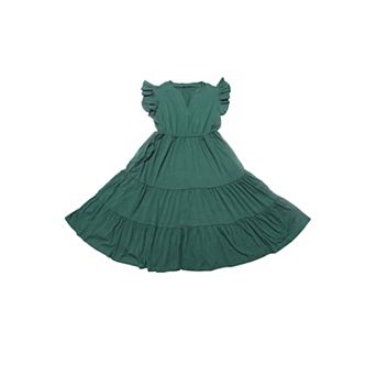 Summer Tiered Dress for Womens Ruffle Sleeve Notch Neck A-Line Flowy Knee Length Dresses