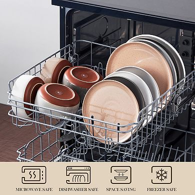 12-pcs Stoneware Dining Set for 4, incl. Dinner Plates, Dessert Plates, Bowls