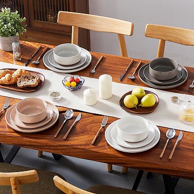 12-pcs Stoneware Dining Set for 4, incl. Dinner Plates, Dessert Plates, Bowls