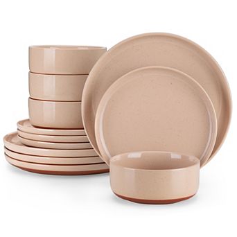 12 pc Stoneware Dining Set for 4, incl. Dinner Plates, Dessert Plates, Bowls