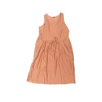 Sleeveless Dress for Women Crew Neck Drawstring Waist Summer Midi Dress