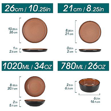 16-piece Stoneware Dinner Service, with Dinner plates, Dessert Plates, Soup Plates, Bowl for 4