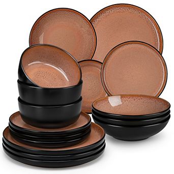 16 pc Stoneware Dinner Service, with Dinner plates, Dessert Plates, Soup Plates, Bowl for 4