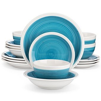 16 pc Stoneware Dinnerware Set, incl. Dinner Plates, Dessert Plates, Soup Plates, Bowls, for 4