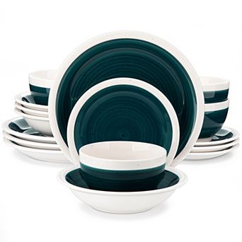16 pc Stoneware Dinnerware Set, incl. Dinner Plates, Dessert Plates, Soup Plates, Bowls, for 4