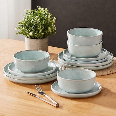 12-piece Stoneware Dinner Service, with Dinner plates, Dessert Plates, Bowl for 4