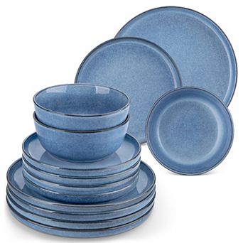 12 pc Stoneware Dinner Service, with Dinner plates, Dessert Plates, Bowl for 4