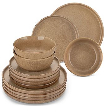 12 pc Stoneware Dinner Service, with Dinner plates, Dessert Plates, Bowl for 4