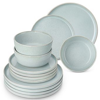 12 pc Stoneware Dinner Service, with Dinner plates, Dessert Plates, Bowl for 4