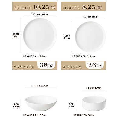 16-pcs Porcelain Dining Set for 4, incl. Dinner Plates, Dessert Plates, Soup Plates, Bowls