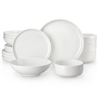 16 pc Porcelain Dining Set for 4, incl. Dinner Plates, Dessert Plates, Soup Plates, Bowls