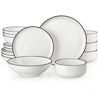 16 pc Porcelain Dining Set for 4, incl. Dinner Plates, Dessert Plates, Soup Plates, Bowls