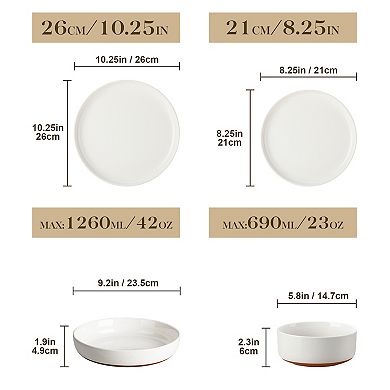 16-pcs Stoneware Dining Set for 4, incl. Dinner Plates, Dessert Plates, Soup Plates, Bowls